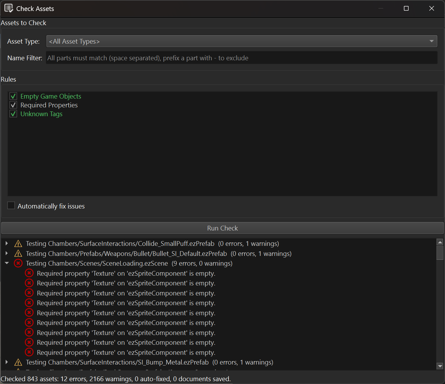 Asset Check Panel
