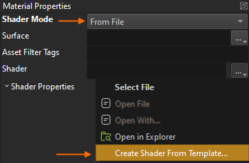 Menu to create a shader template