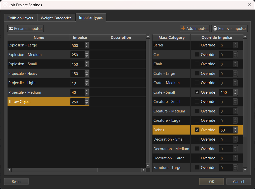 Impulse Types Config