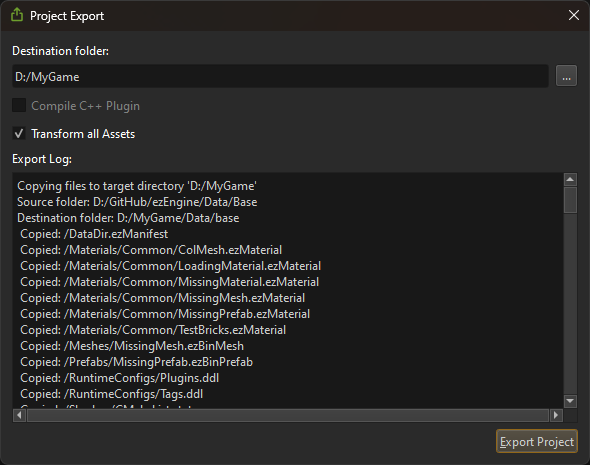 Project Export Dialog